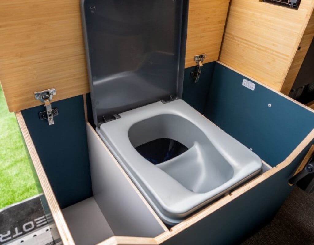 trelino evo composting toilet in geotrek camper van